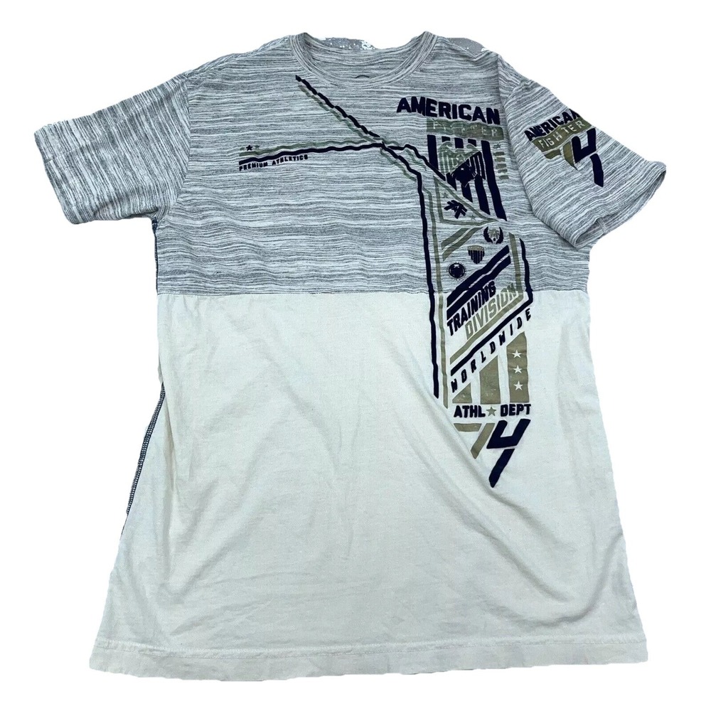 American Fighter Shirt Men Medium Gray White Tee Spell Out MMA Colorblock Adult